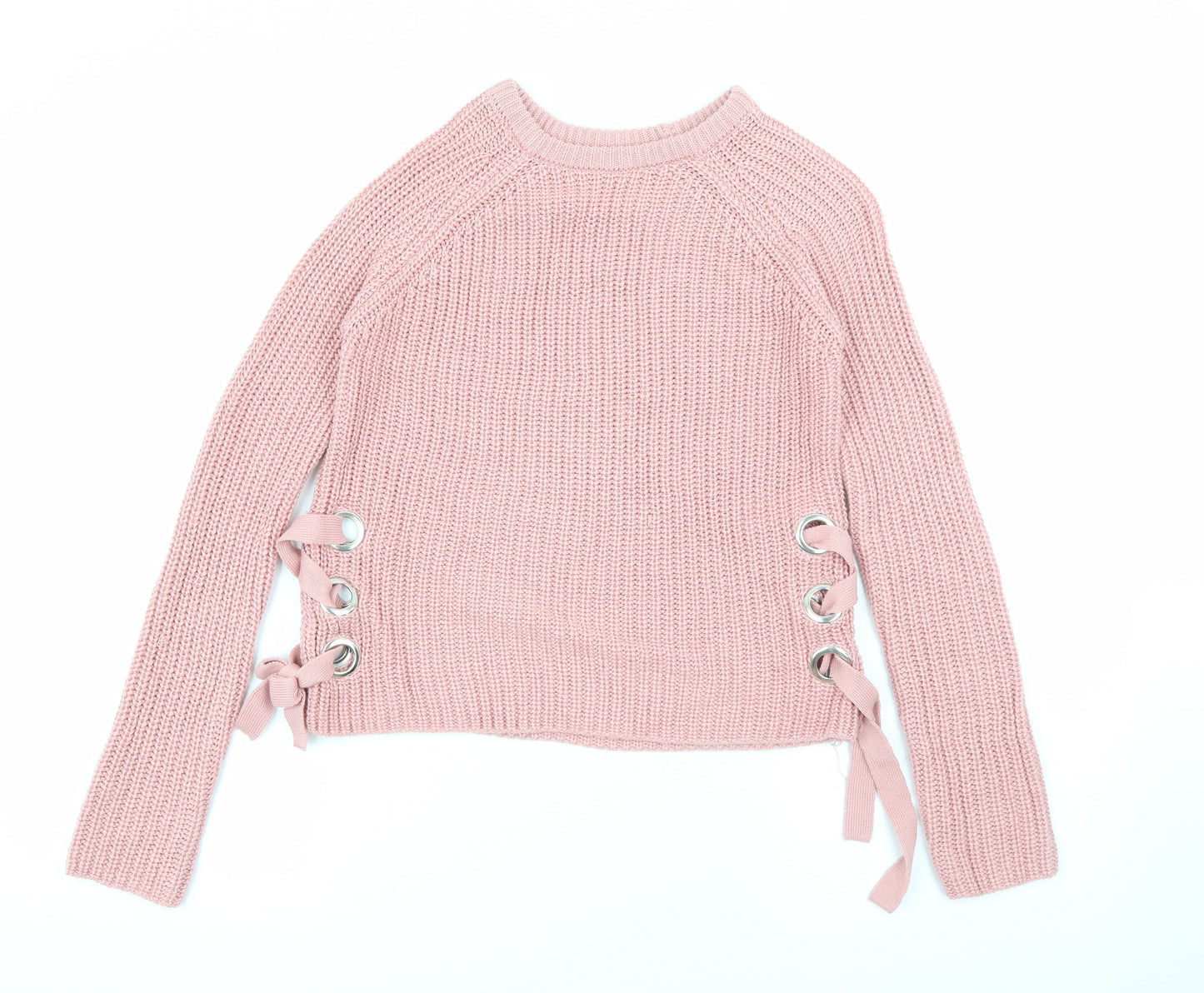 Primark Girls Pink Crew Neck  Acrylic Pullover Jumper Size 10-11 Years