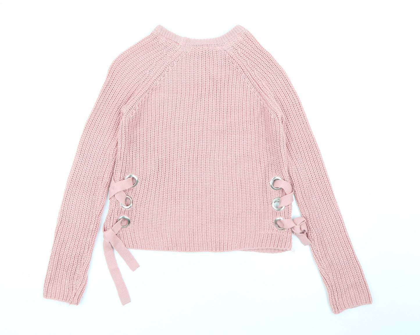 Primark Girls Pink Crew Neck  Acrylic Pullover Jumper Size 10-11 Years