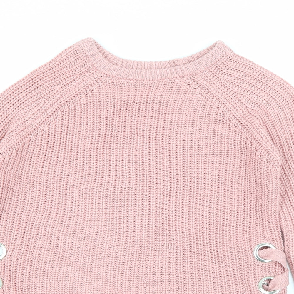 Primark Girls Pink Crew Neck  Acrylic Pullover Jumper Size 10-11 Years