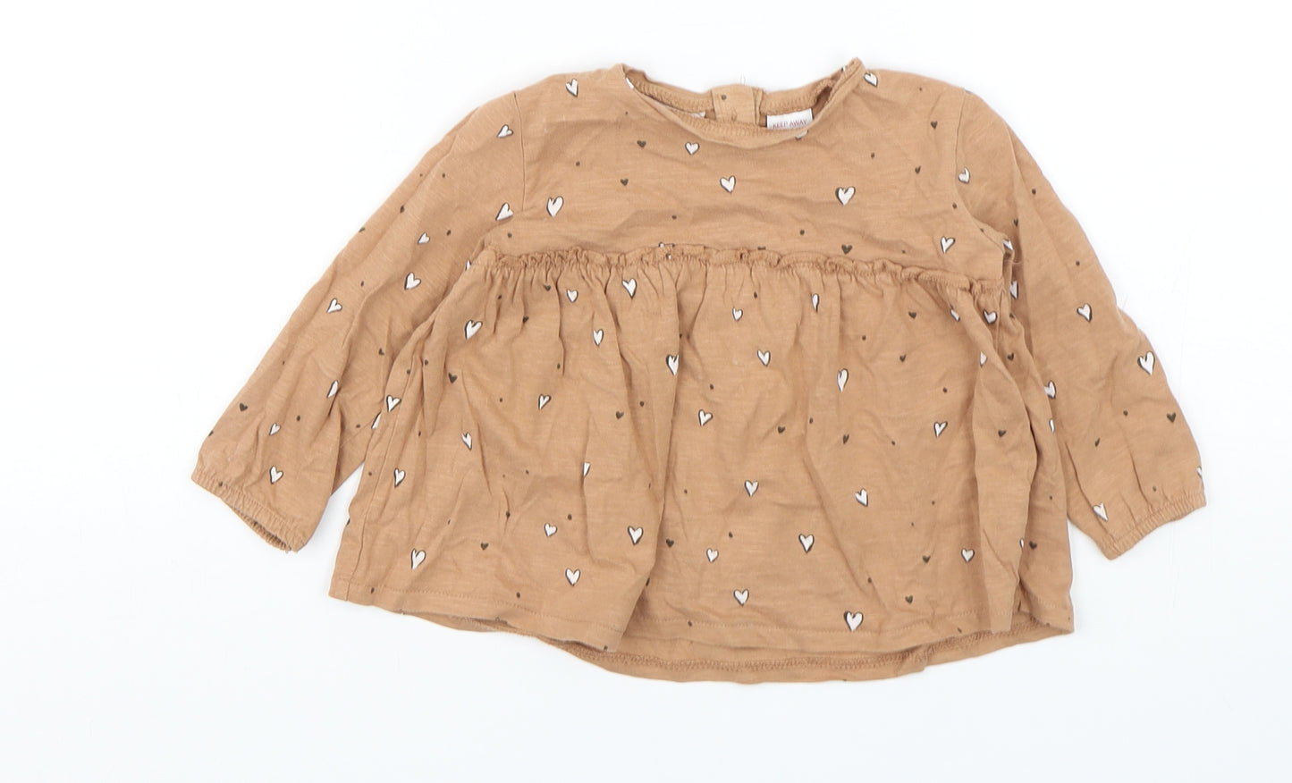 Zara Girls Brown Polka Dot Cotton Basic T-Shirt Size 12-18 Months Round Neck Pullover