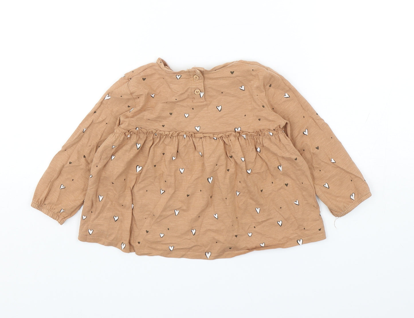 Zara Girls Brown Polka Dot Cotton Basic T-Shirt Size 12-18 Months Round Neck Pullover