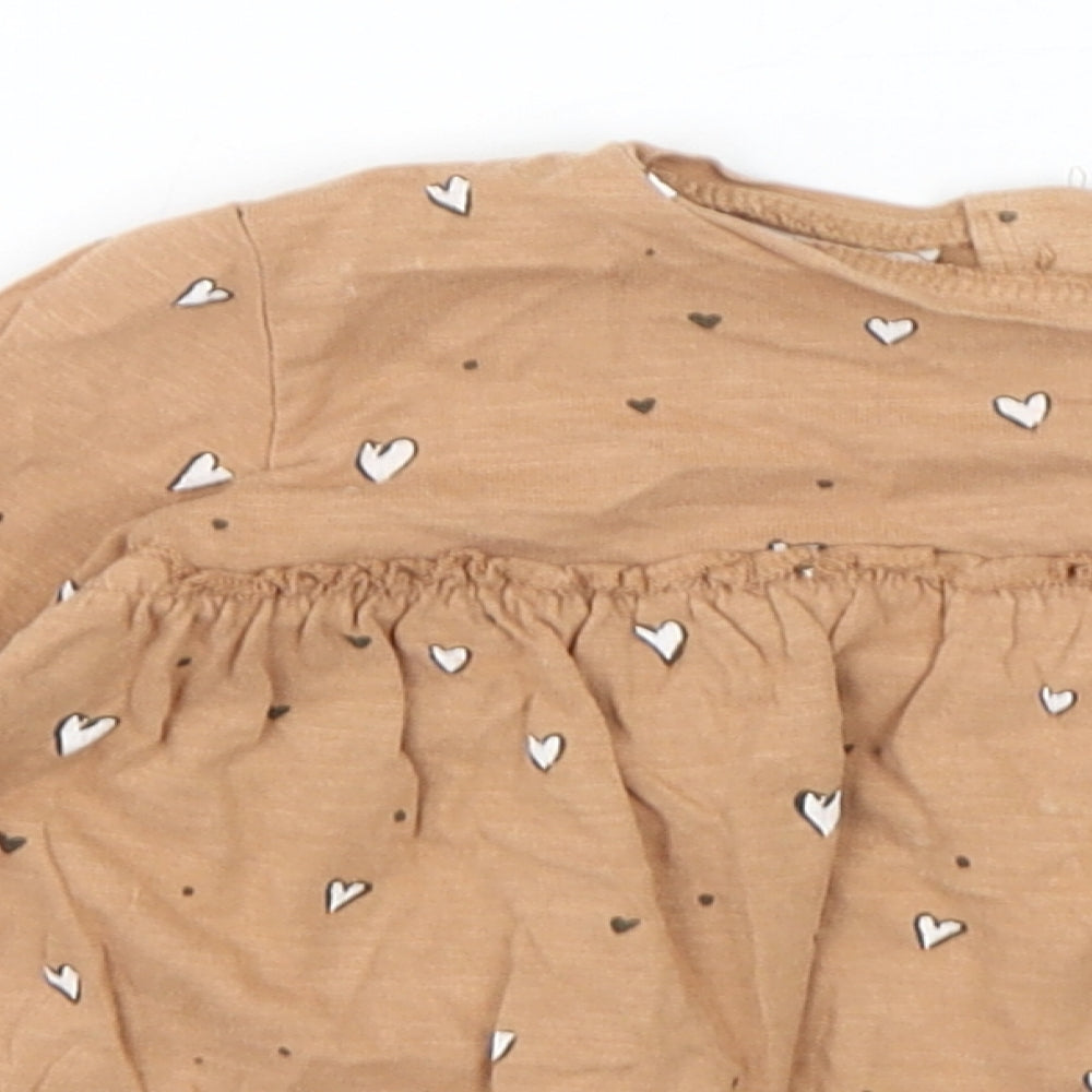 Zara Girls Brown Polka Dot Cotton Basic T-Shirt Size 12-18 Months Round Neck Pullover