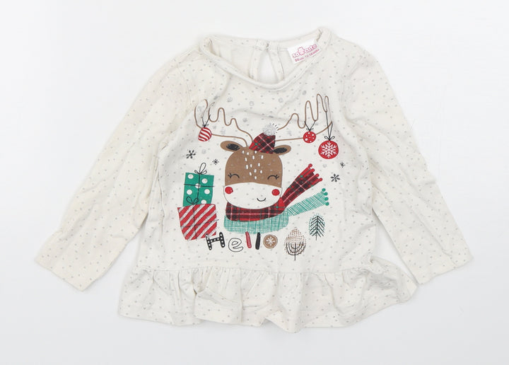 So Cute Girls White Polka Dot Cotton Basic T-Shirt Size 12-18 Months Round Neck Pullover - Christmas