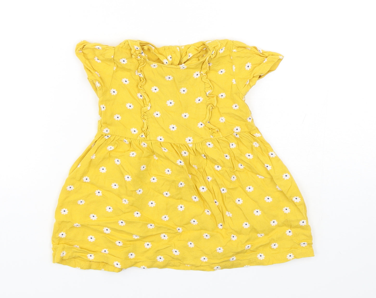 Matalan Girls Yellow Floral Viscose A-Line  Size 12-18 Months  Round Neck Pullover