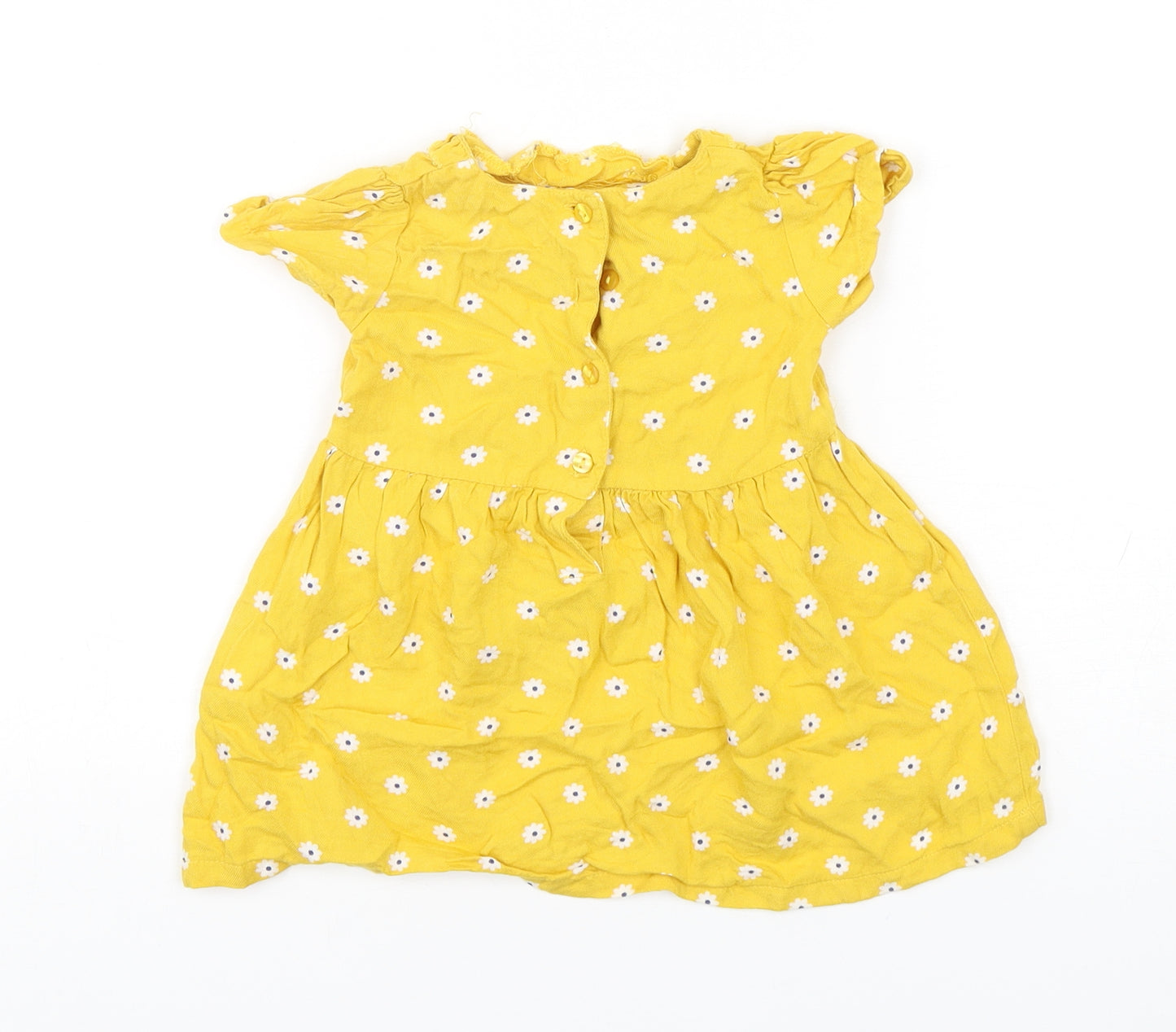 Matalan Girls Yellow Floral Viscose A-Line  Size 12-18 Months  Round Neck Pullover