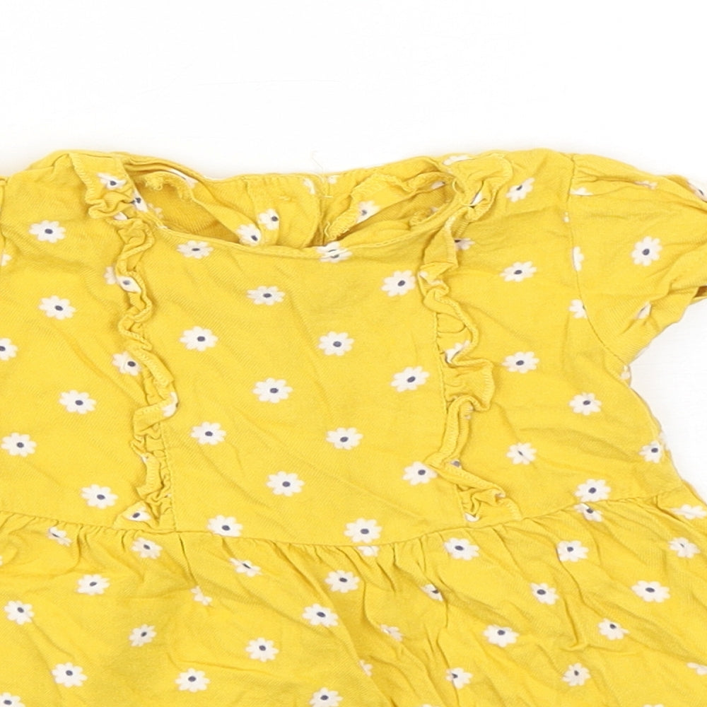 Matalan Girls Yellow Floral Viscose A-Line  Size 12-18 Months  Round Neck Pullover