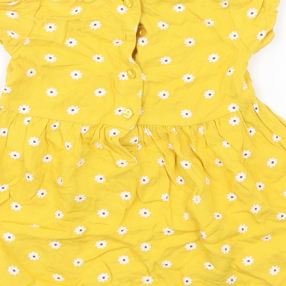Matalan Girls Yellow Floral Viscose A-Line  Size 12-18 Months  Round Neck Pullover