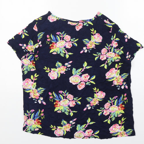 George Womens Blue Floral Viscose Basic T-Shirt Size 16 Round Neck