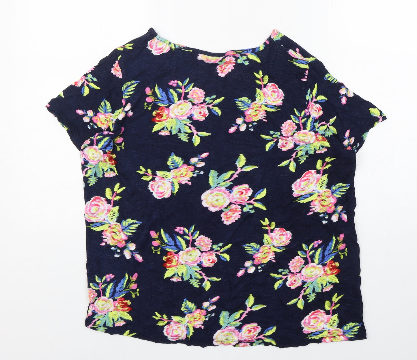 George Womens Blue Floral Viscose Basic T-Shirt Size 16 Round Neck