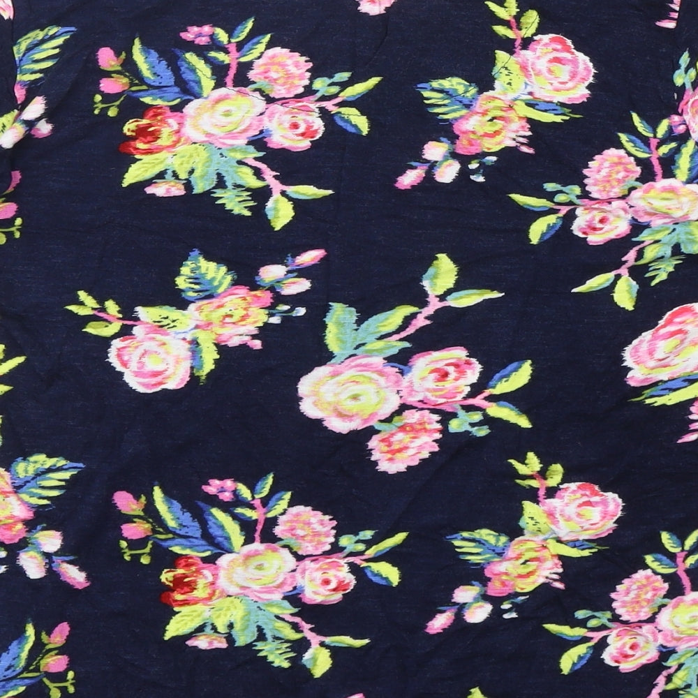 George Womens Blue Floral Viscose Basic T-Shirt Size 16 Round Neck
