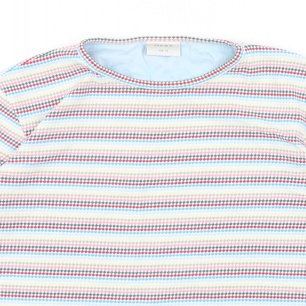 NEXT Womens Multicoloured Striped Cotton Basic T-Shirt Size 14 Round Neck