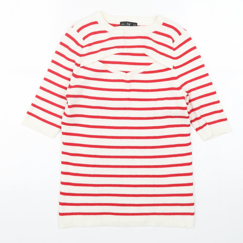 F&F Womens Multicoloured Round Neck Striped Viscose Pullover Jumper Size 10