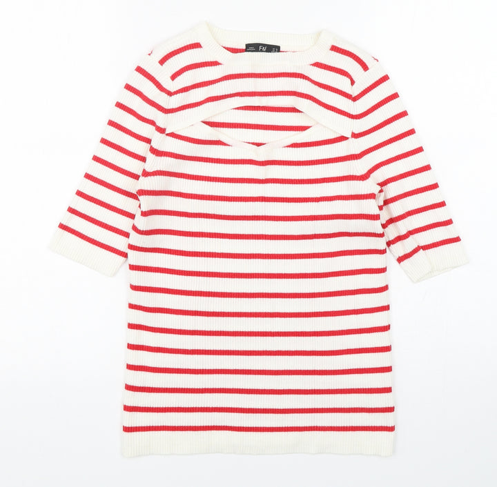 F&F Womens Multicoloured Round Neck Striped Viscose Pullover Jumper Size 10