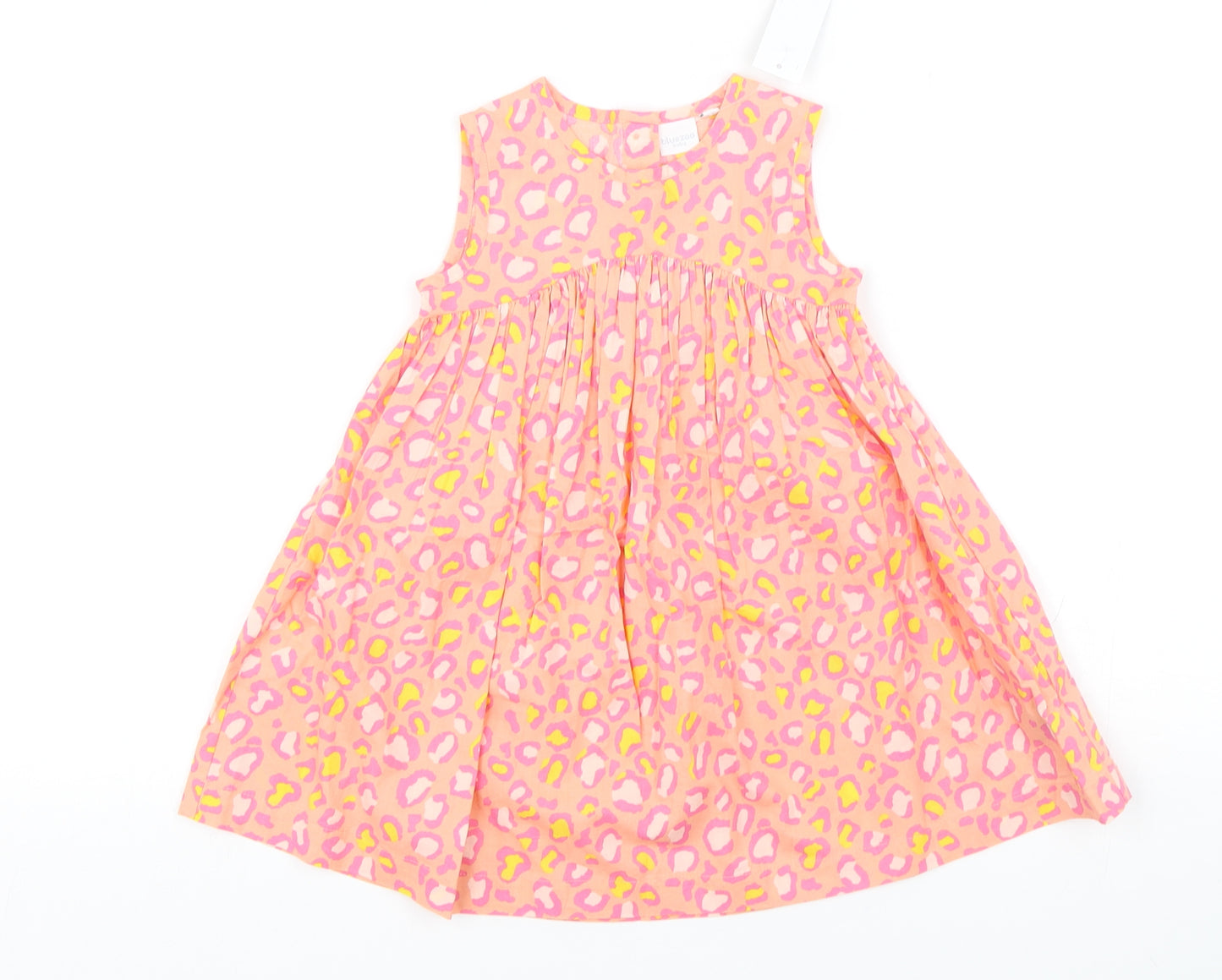 Bluezoo Girls Pink Animal Print Cotton A-Line  Size 18-24 Months  Round Neck