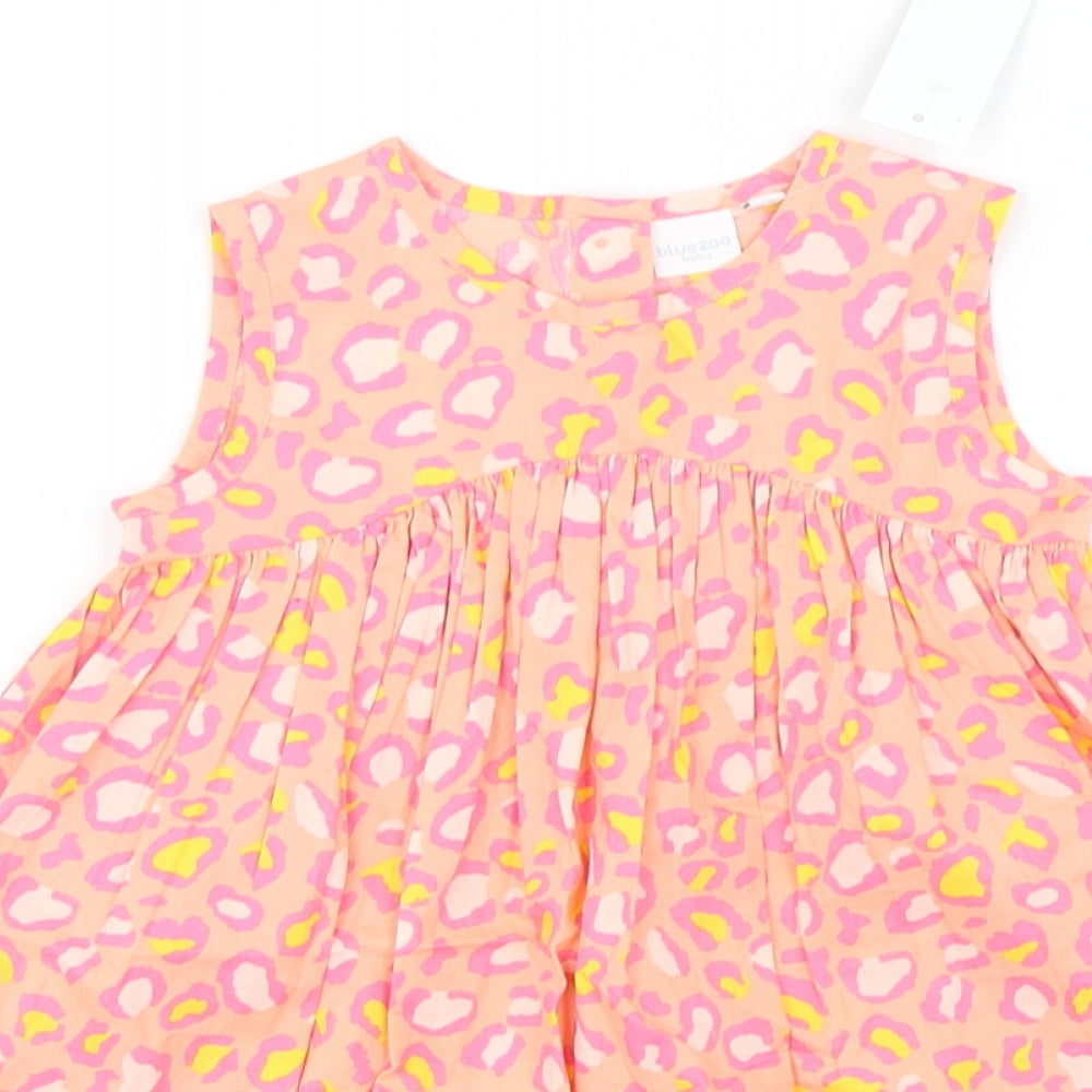 Bluezoo Girls Pink Animal Print Cotton A-Line  Size 18-24 Months  Round Neck