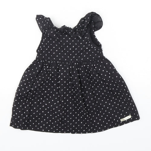Yellowsub Girls Black Polka Dot Cotton A-Line  Size 6-9 Months  Round Neck Pullover