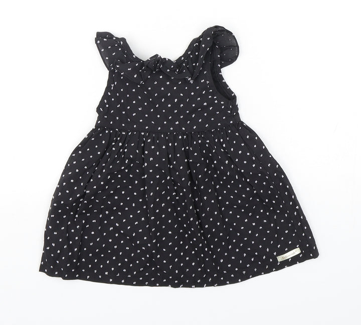 Yellowsub Girls Black Polka Dot Cotton A-Line  Size 6-9 Months  Round Neck Pullover