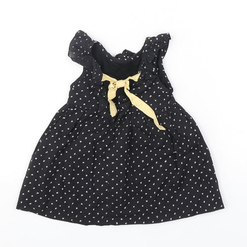 Yellowsub Girls Black Polka Dot Cotton A-Line  Size 6-9 Months  Round Neck Pullover