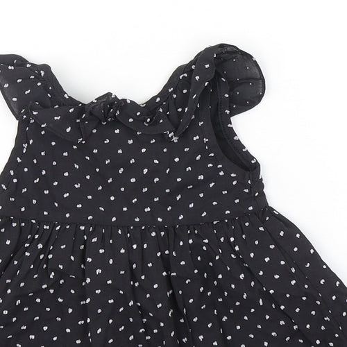 Yellowsub Girls Black Polka Dot Cotton A-Line  Size 6-9 Months  Round Neck Pullover