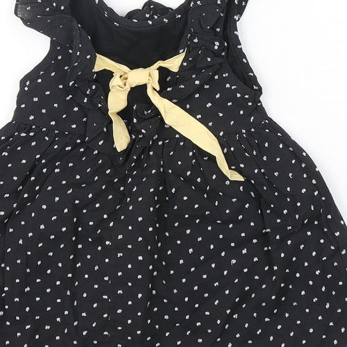 Yellowsub Girls Black Polka Dot Cotton A-Line  Size 6-9 Months  Round Neck Pullover