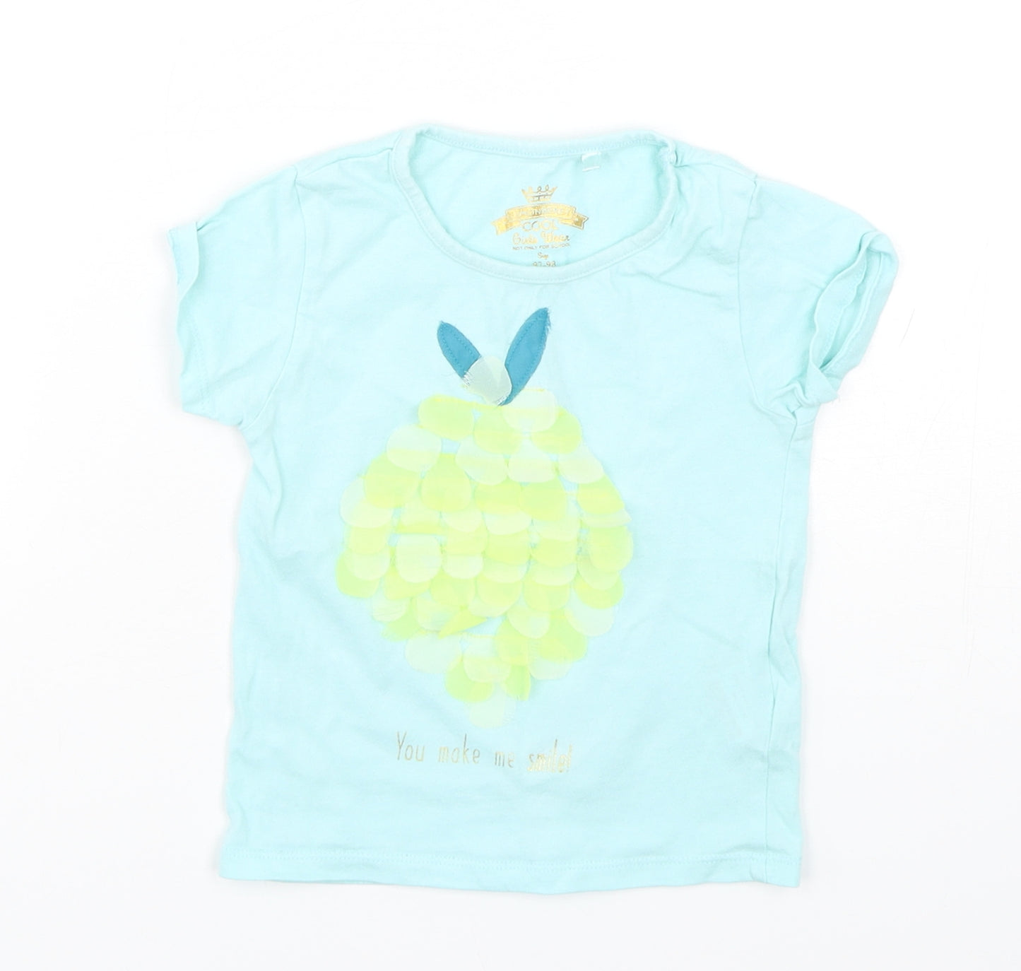 Lemonberet Girls Blue  Cotton Basic T-Shirt Size 2-3 Years Round Neck Pullover