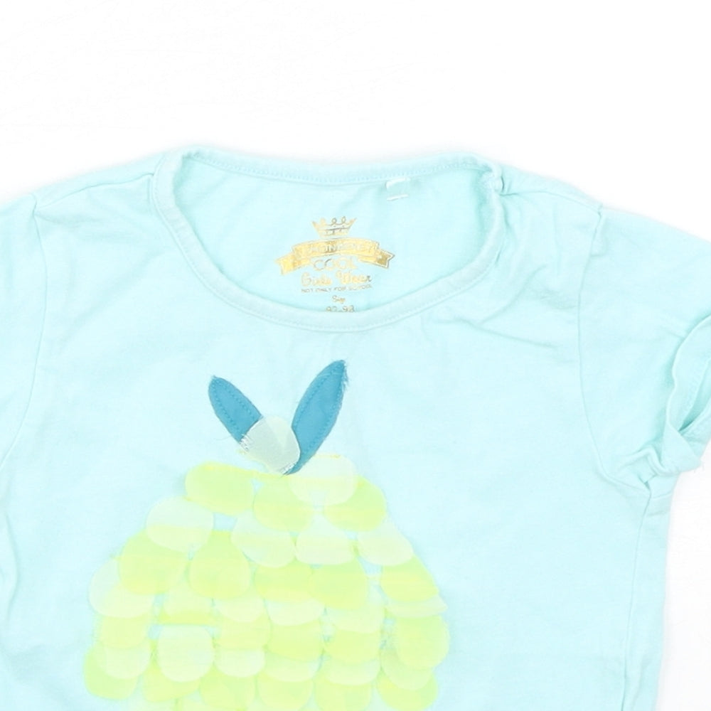 Lemonberet Girls Blue  Cotton Basic T-Shirt Size 2-3 Years Round Neck Pullover