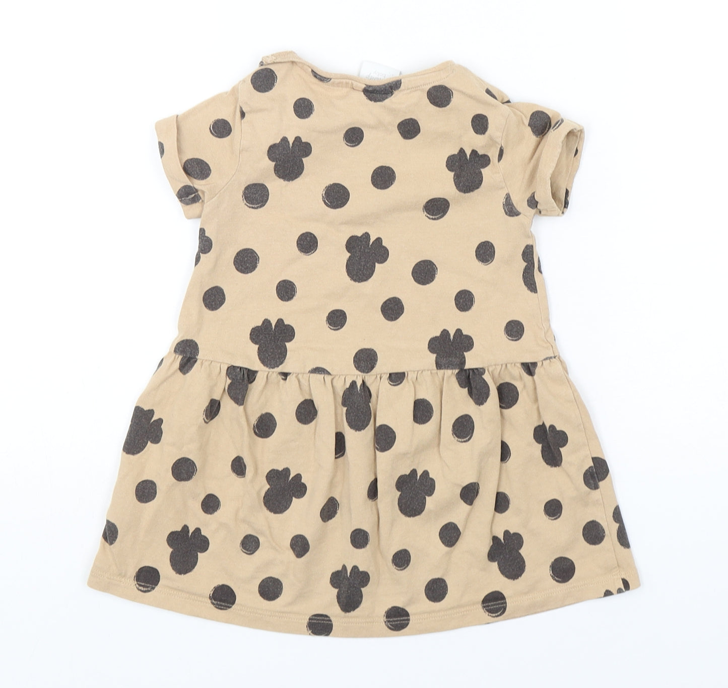 Disney Girls Beige Polka Dot Cotton A-Line  Size 12-18 Months  Round Neck Pullover - Minnie Mouse