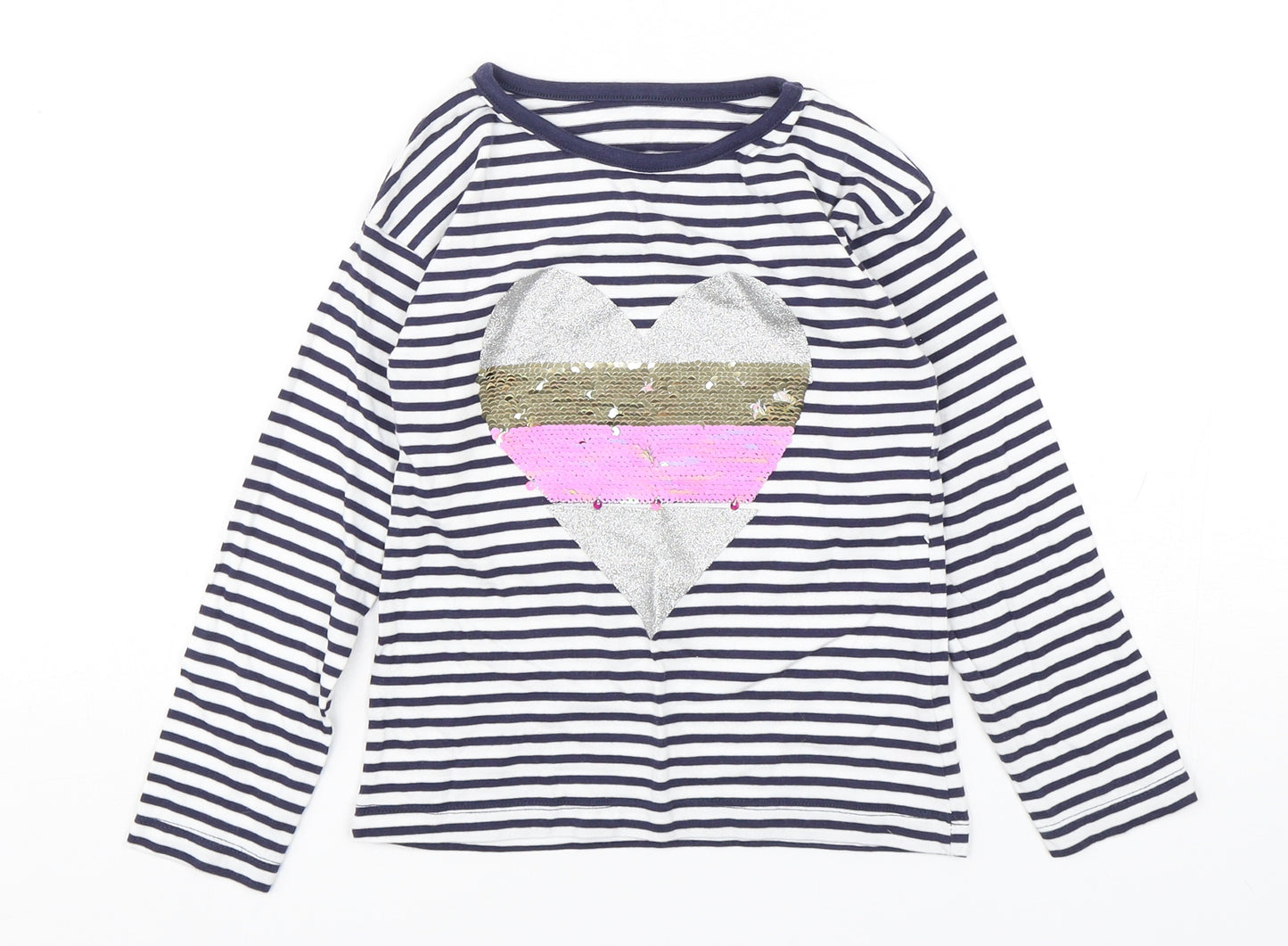 Dunnes Stores Girls Multicoloured Striped Cotton Basic T-Shirt Size 7 Years Round Neck Pullover