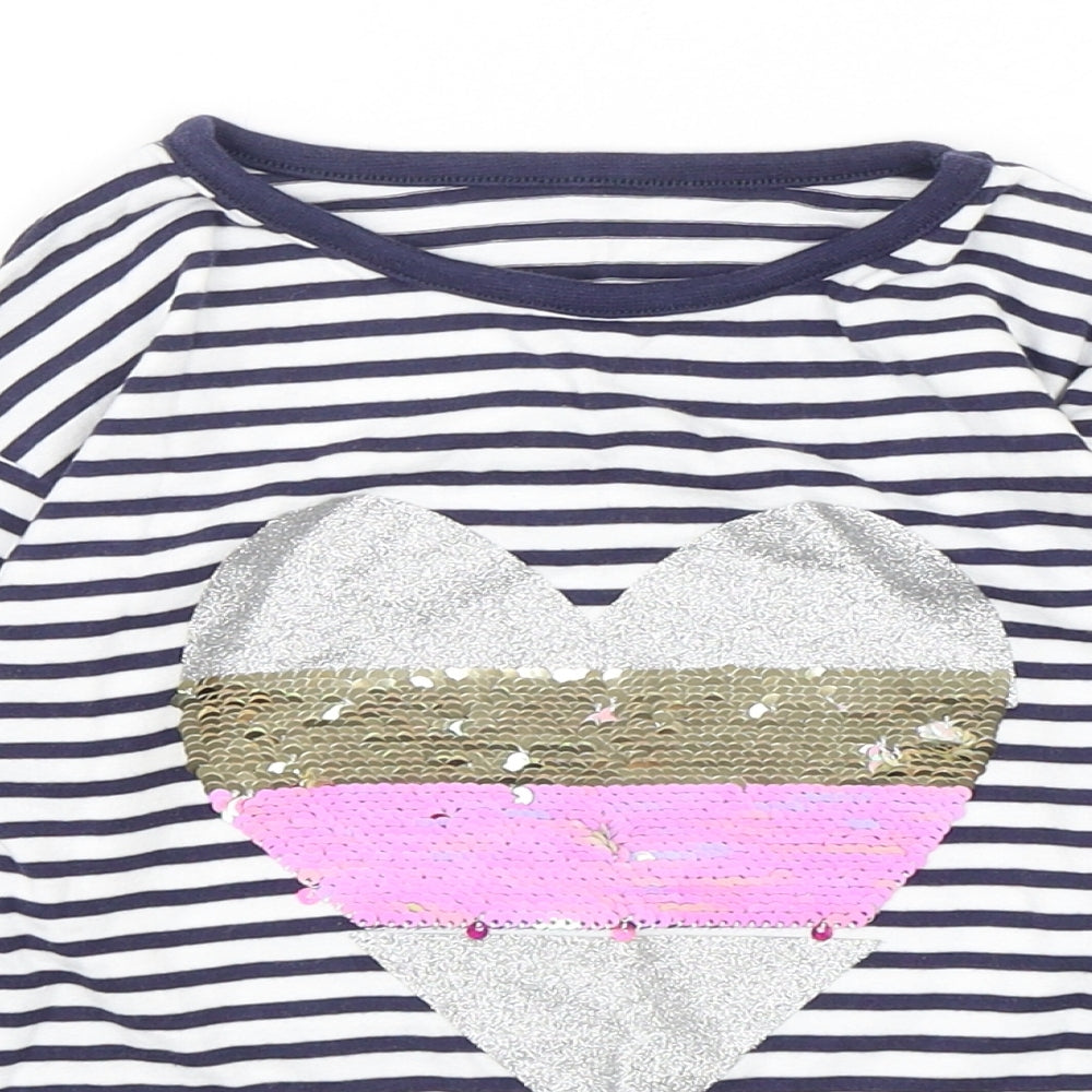 Dunnes Stores Girls Multicoloured Striped Cotton Basic T-Shirt Size 7 Years Round Neck Pullover