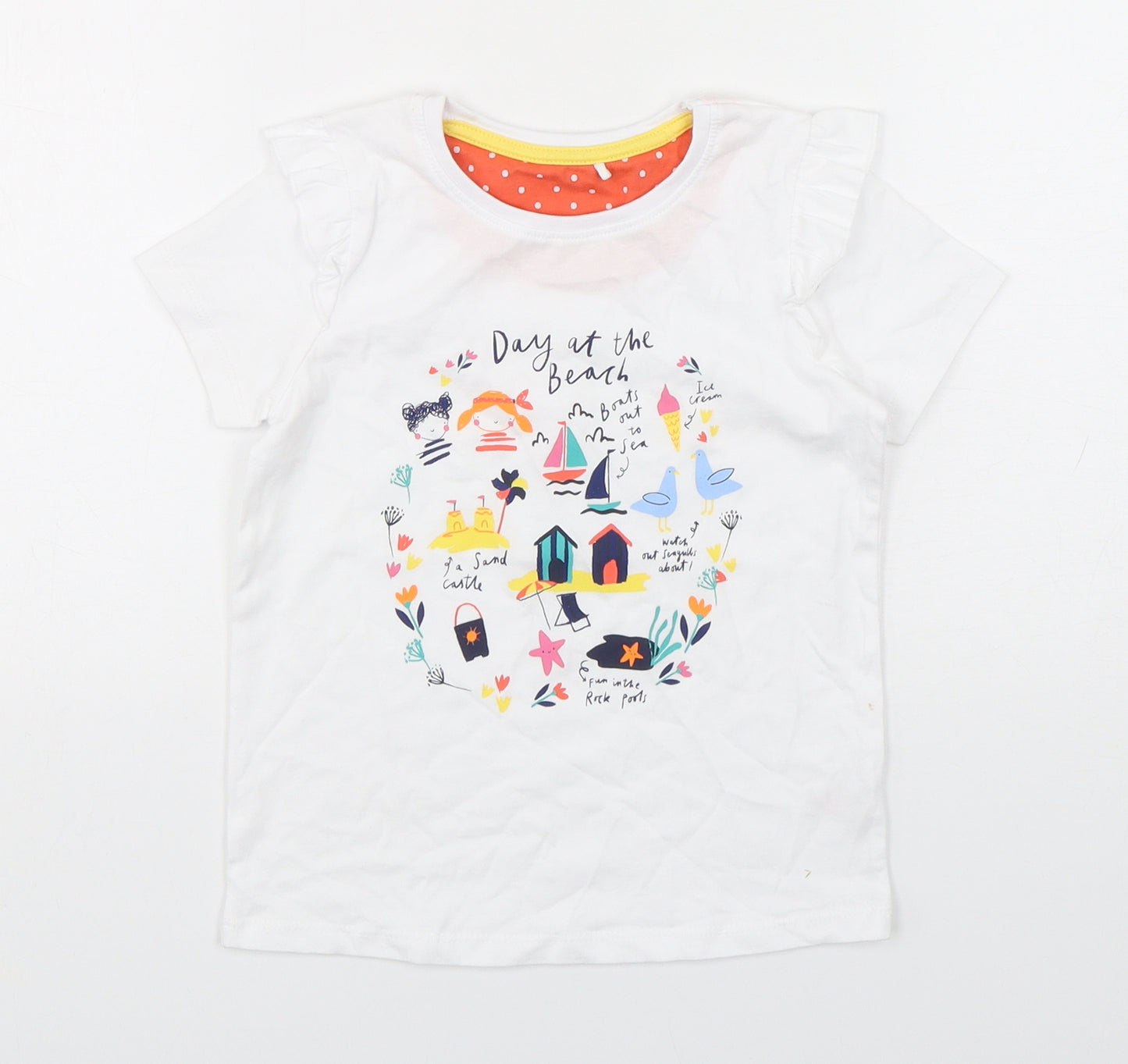 Mini Club Girls White  Cotton Basic T-Shirt Size 4-5 Years Round Neck Pullover