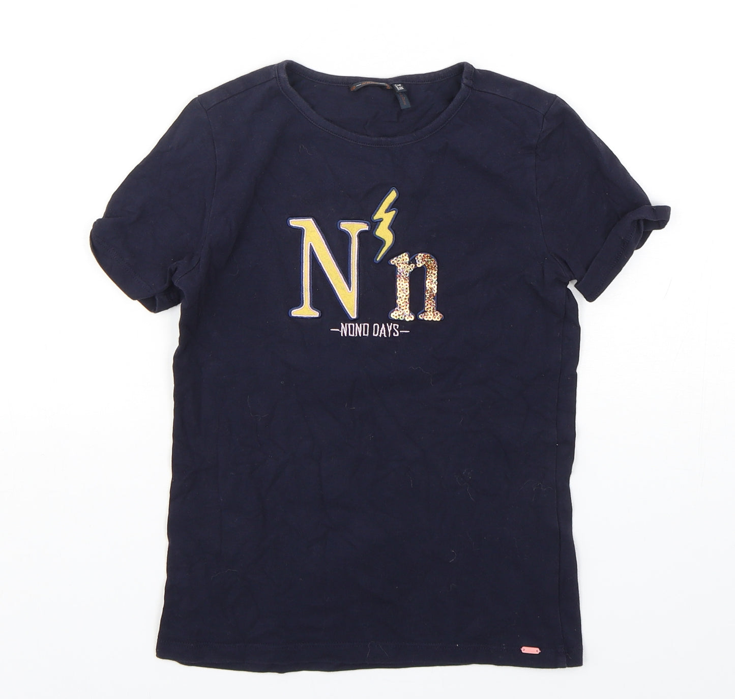Nono Girls Blue  Cotton Basic T-Shirt Size 9-10 Years Round Neck Pullover