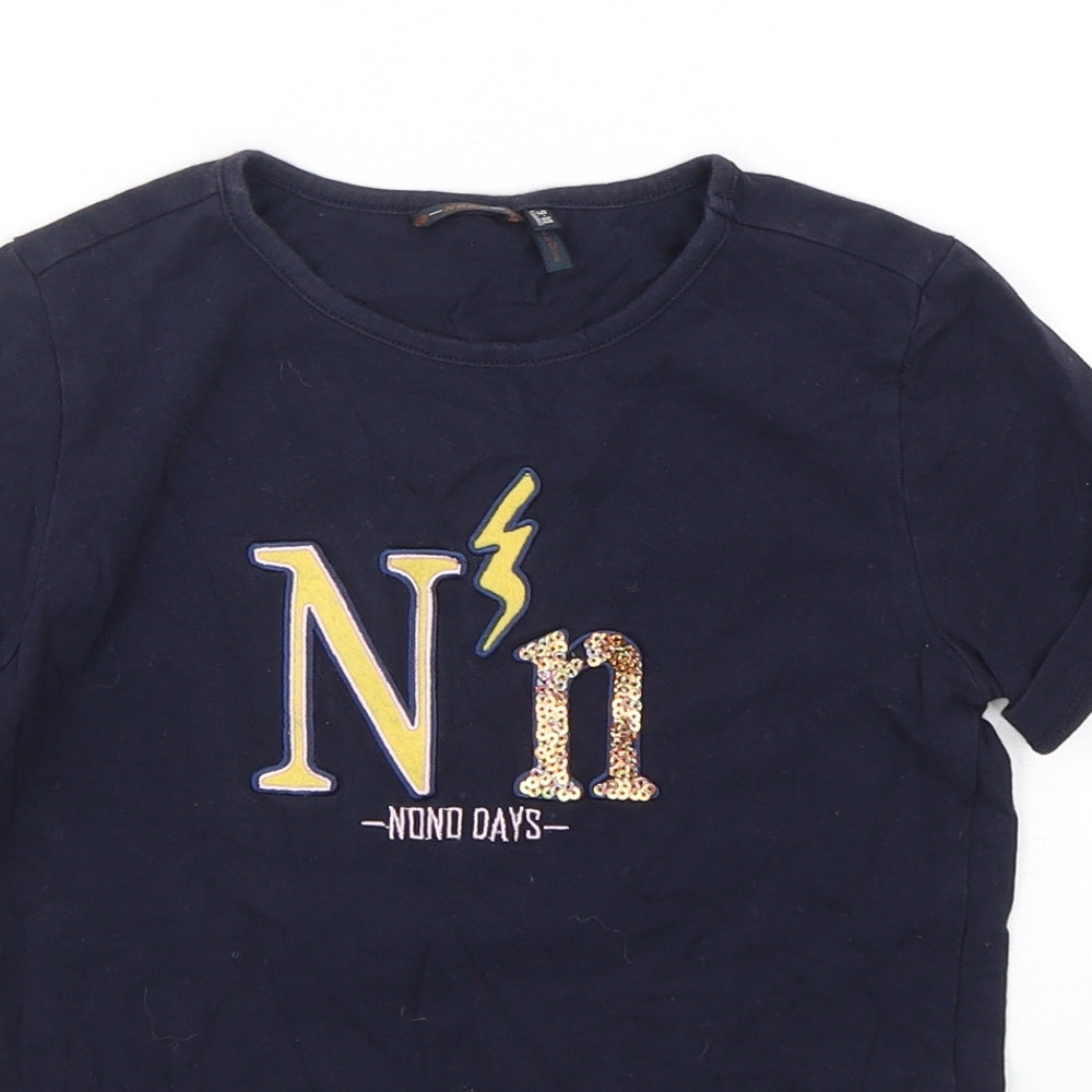 Nono Girls Blue  Cotton Basic T-Shirt Size 9-10 Years Round Neck Pullover