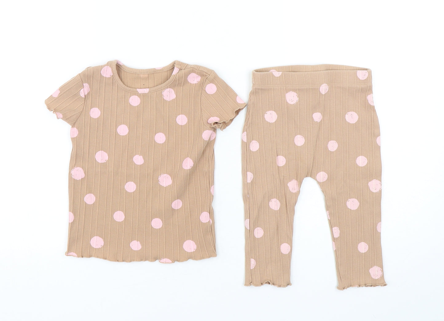 George Girls Beige Polka Dot Cotton Trousers Set Outfit/Set Size 9-12 Months  Pullover