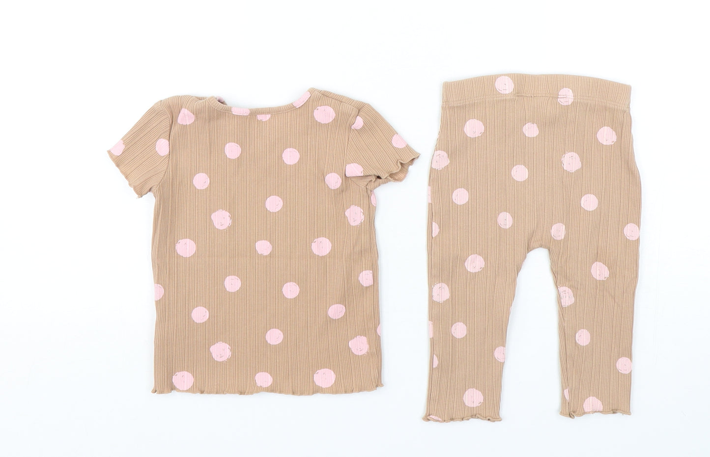 George Girls Beige Polka Dot Cotton Trousers Set Outfit/Set Size 9-12 Months  Pullover