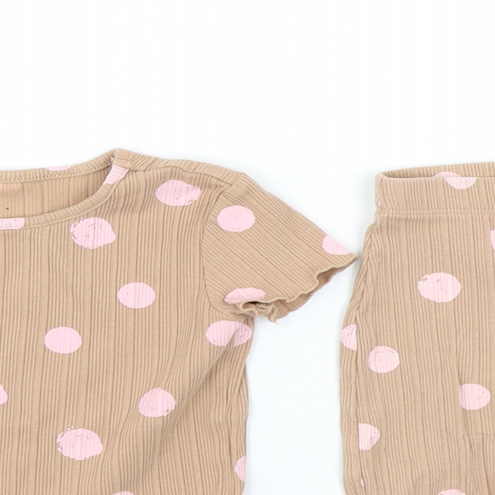 George Girls Beige Polka Dot Cotton Trousers Set Outfit/Set Size 9-12 Months  Pullover