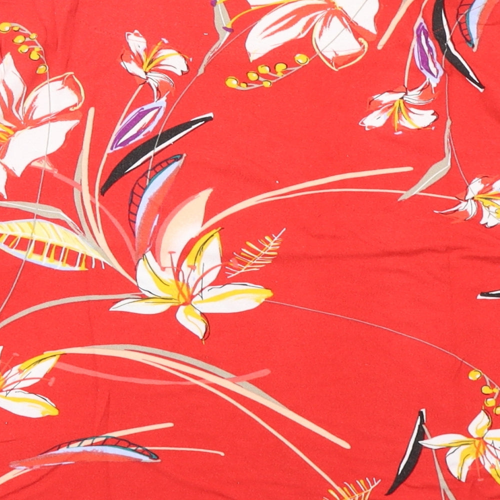 Marks and Spencer Womens Red Floral Viscose Basic T-Shirt Size 14 Round Neck