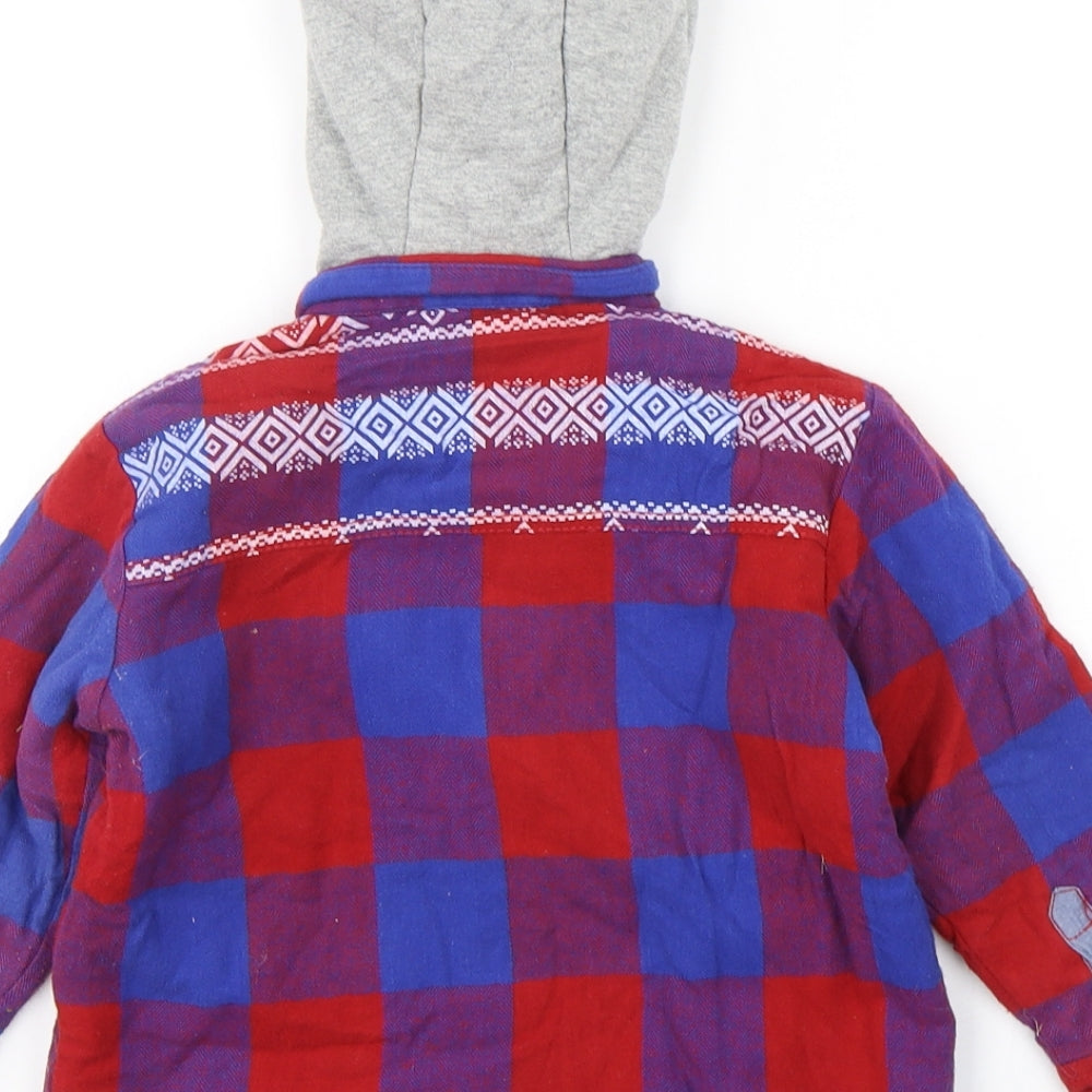 NEXT Boys Multicoloured Check Cotton Basic Button-Up Size 2-3 Years V-Neck Button - Shirt with hood