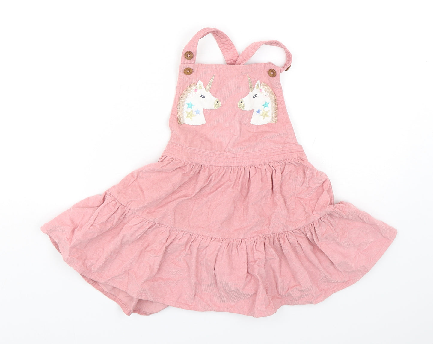 Monsoon Girls Pink  Cotton Pinafore/Dungaree Dress  Size 2-3 Years  Square Neck Pullover - Unicorn