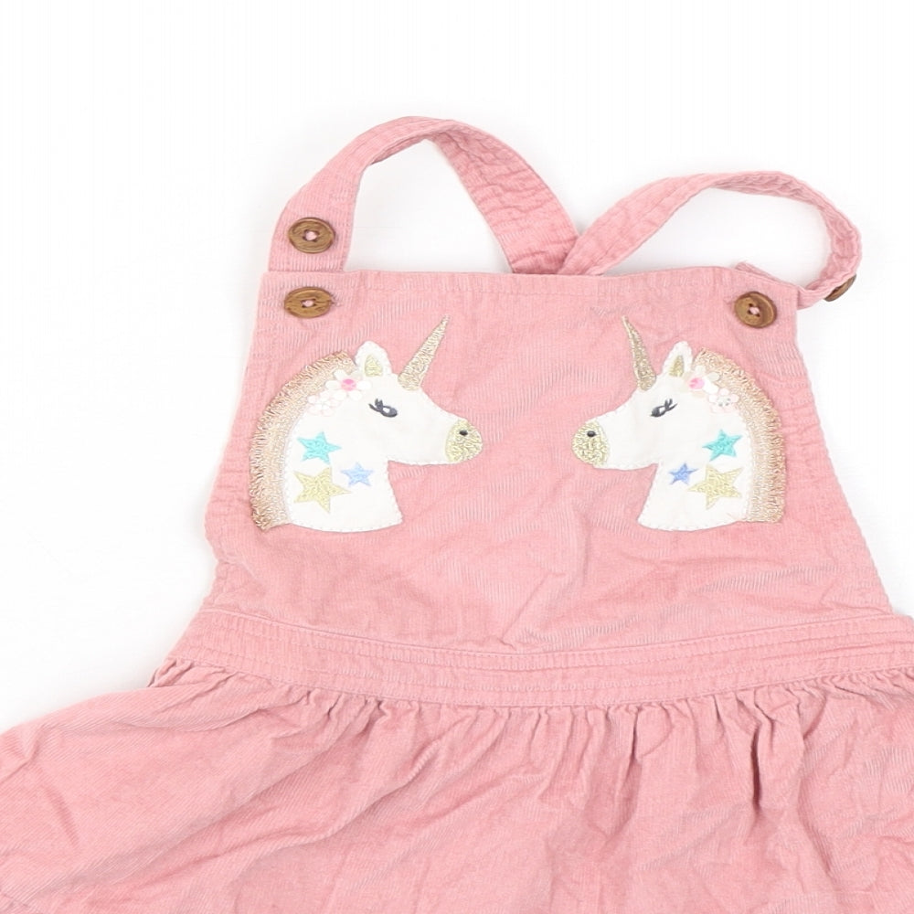 Monsoon Girls Pink  Cotton Pinafore/Dungaree Dress  Size 2-3 Years  Square Neck Pullover - Unicorn