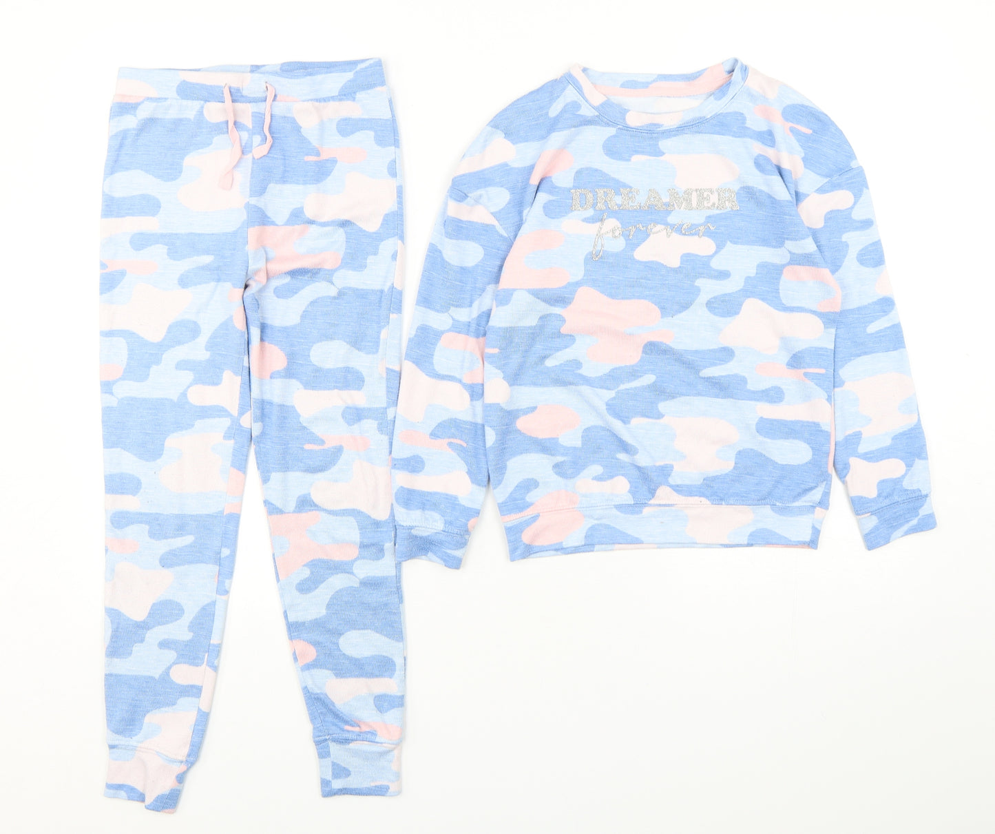 Dunnes Stores Girls Multicoloured Camouflage Polyester  Pyjama Set Size 7-8 Years  Pullover