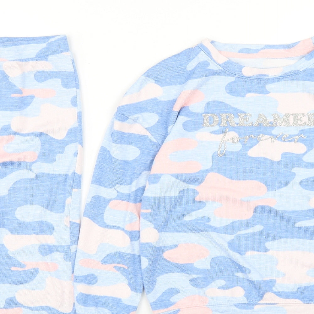 Dunnes Stores Girls Multicoloured Camouflage Polyester  Pyjama Set Size 7-8 Years  Pullover