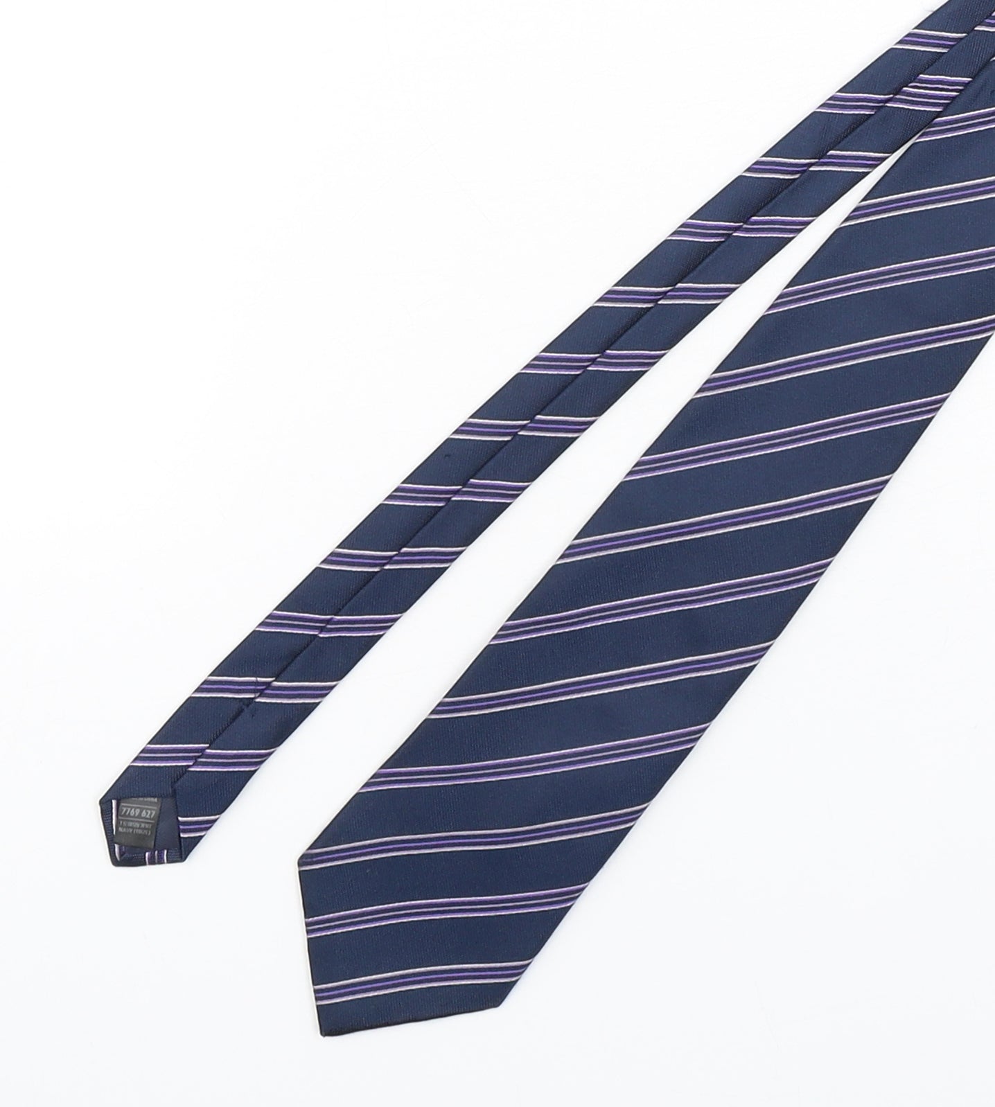 Marks and Spencer Mens Blue Striped Silk Pointed Tie One Size