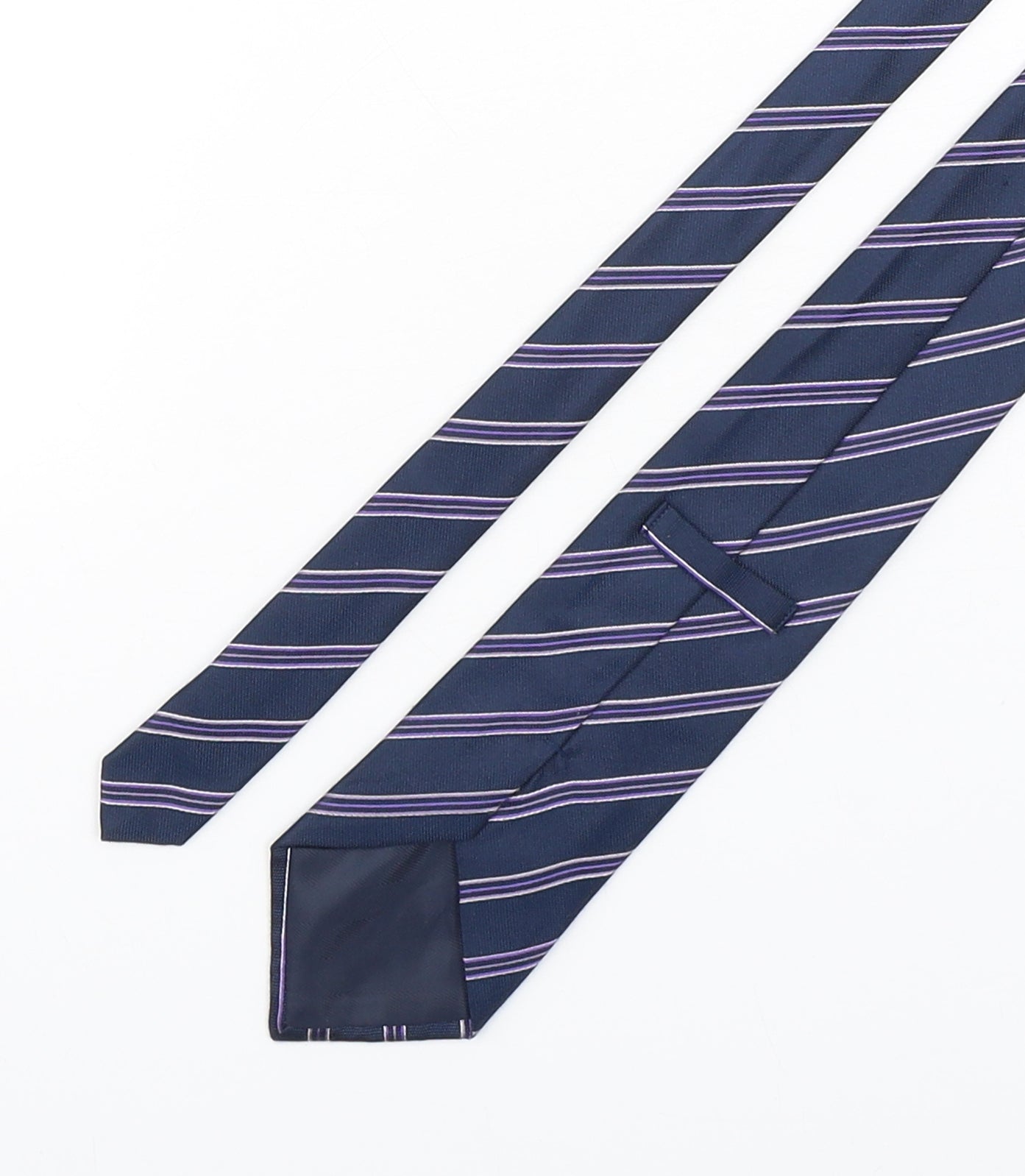 Marks and Spencer Mens Blue Striped Silk Pointed Tie One Size