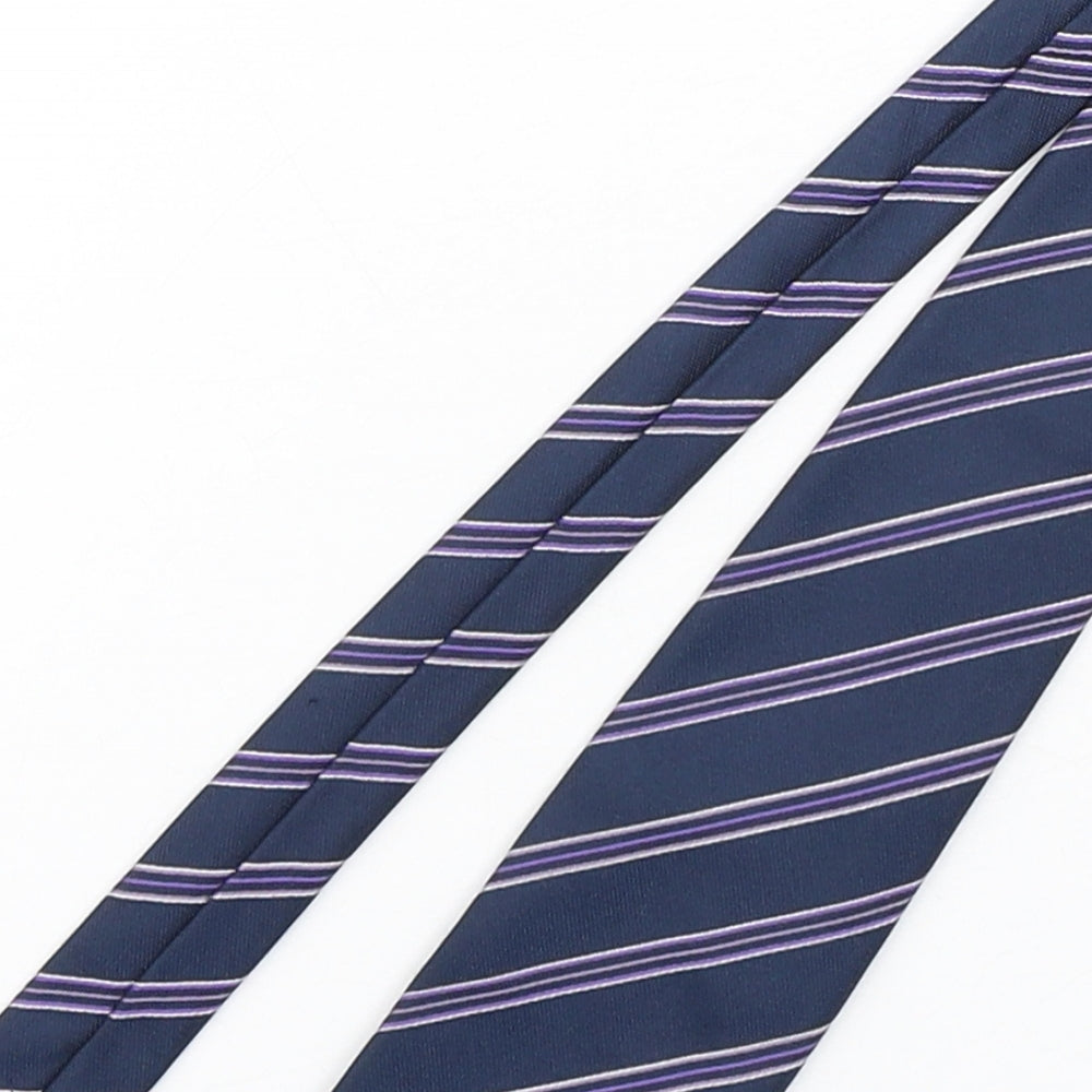 Marks and Spencer Mens Blue Striped Silk Pointed Tie One Size