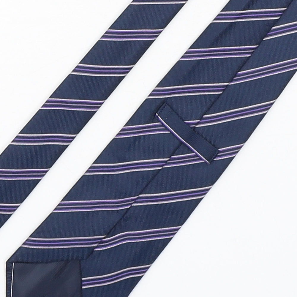 Marks and Spencer Mens Blue Striped Silk Pointed Tie One Size