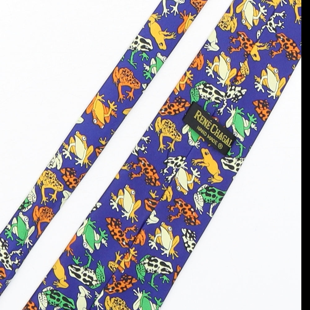 Rene Chagal Mens Multicoloured Geometric Silk Pointed Tie One Size - Frog Design