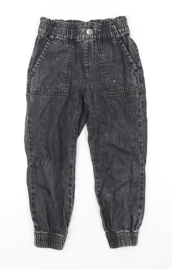 F&F Girls Black Cotton Straight Jeans Size 5-6 Years Regular