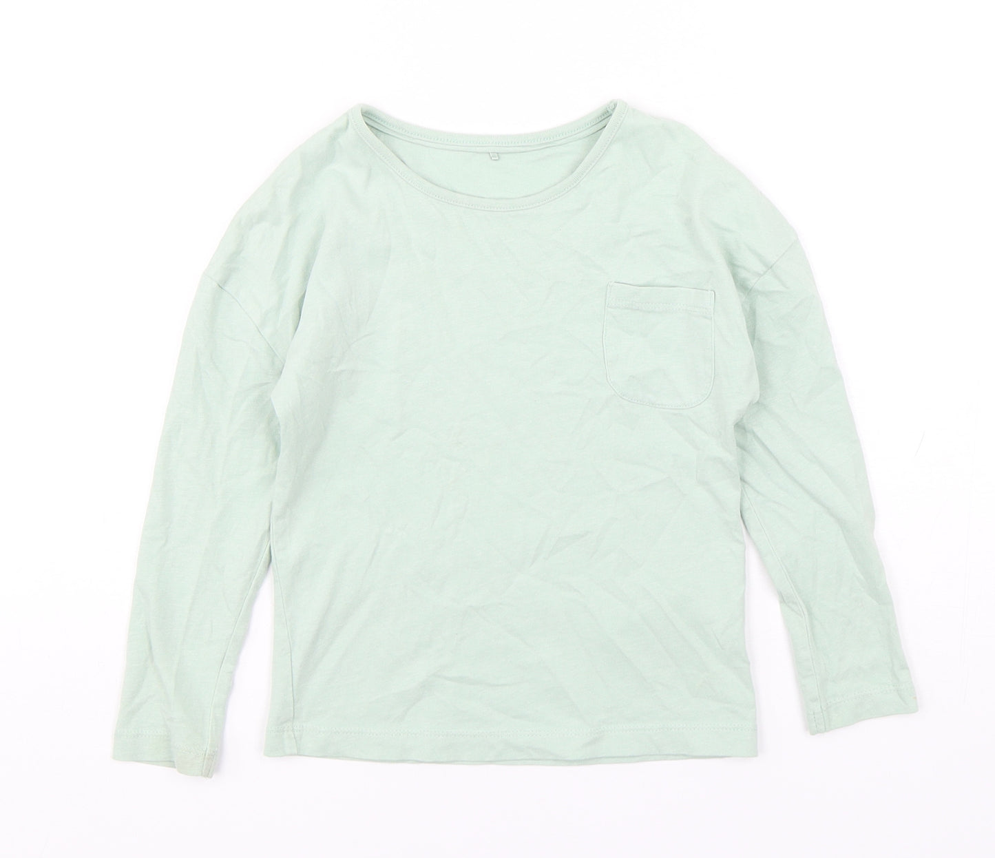 George Girls Green  Cotton Basic T-Shirt Size 4-5 Years Round Neck Pullover