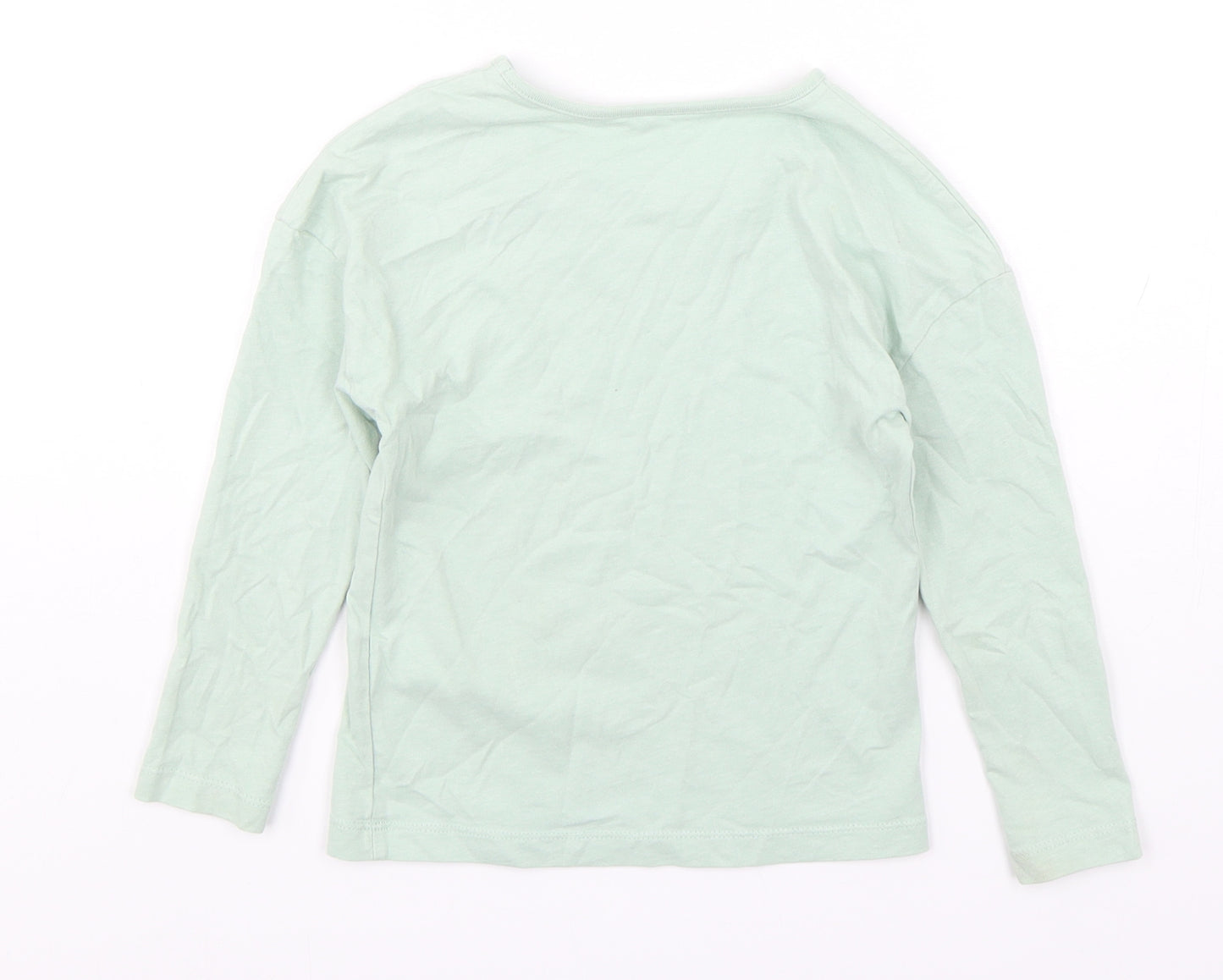 George Girls Green  Cotton Basic T-Shirt Size 4-5 Years Round Neck Pullover