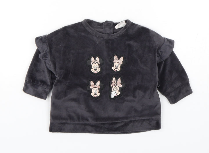Disney Baby Girls Grey Polyester Pullover Jumper Size 0-3 Months Pullover - Minnie Mouse